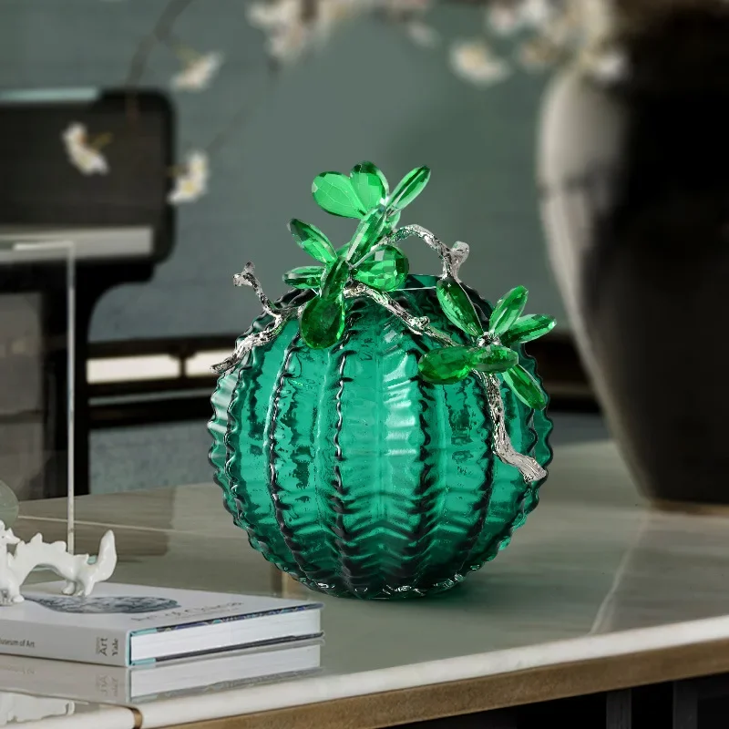 Green transparent glass, vase ornament, high-end light luxury, living room entrance TV cabinet creativity