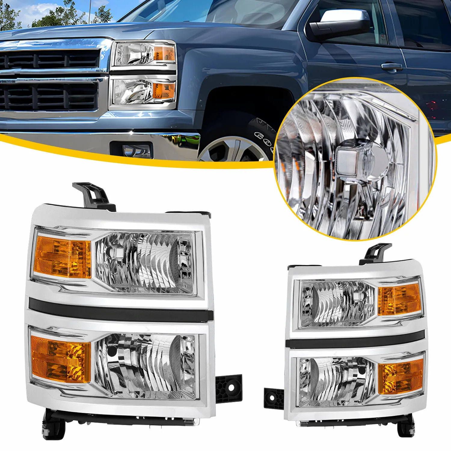 

2Pcs Car LED Projector Headlight For 2014-2015 Chevy Silverado 1500 Models Only Headlamps Left+Right Car Lights GM2503389