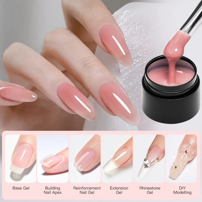 Nude Pink Multi-functional 6 IN 1 Hard Nail Builder Gel, 8ml UV LED Soak Off Gel For Nail Extension Repair & Rhinestone Gel