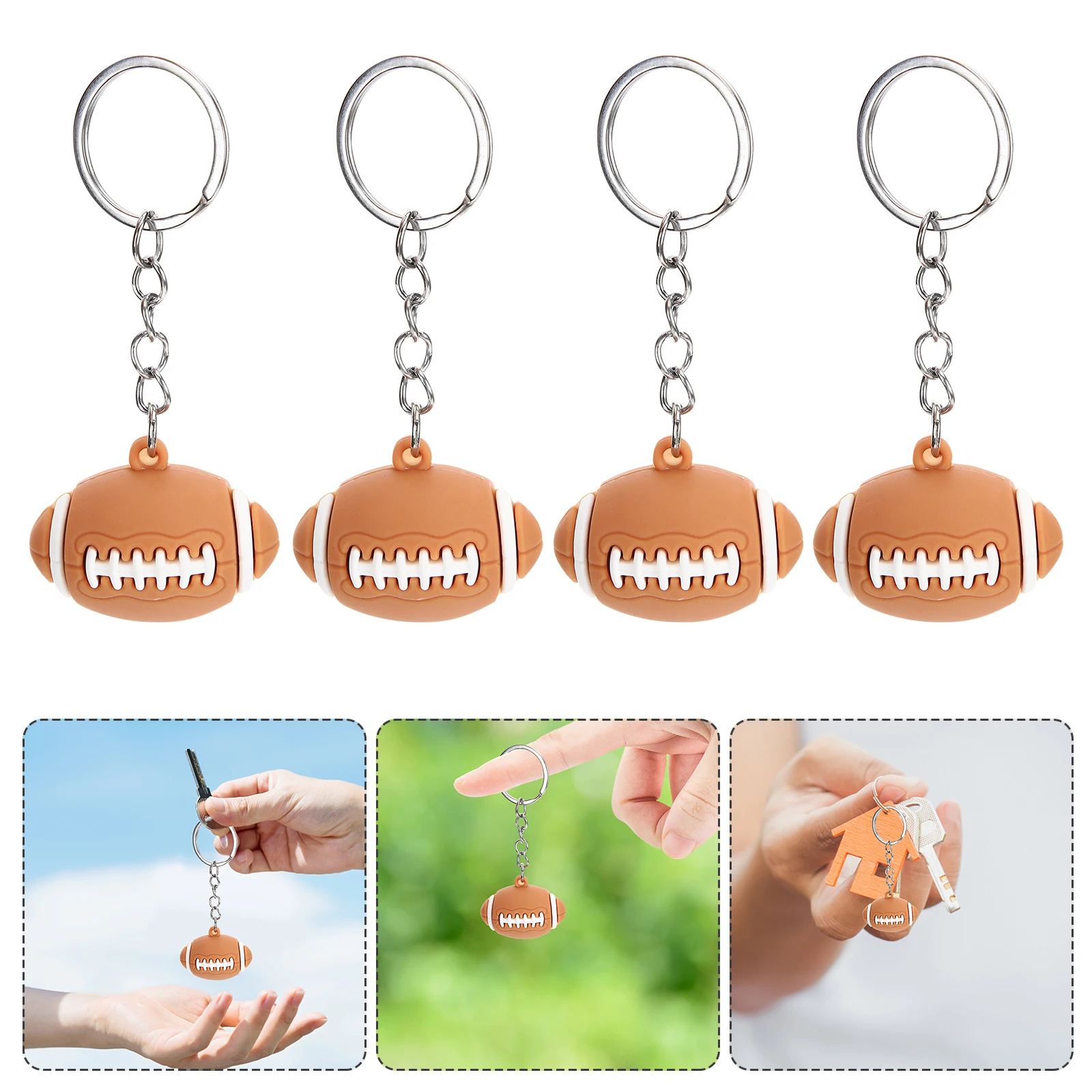 

12pcs Football Keychain Realistic High Grade Soft Plastic Metal Ring Schoolbag Pendant Key Decoration Party Favors Sports Gifts
