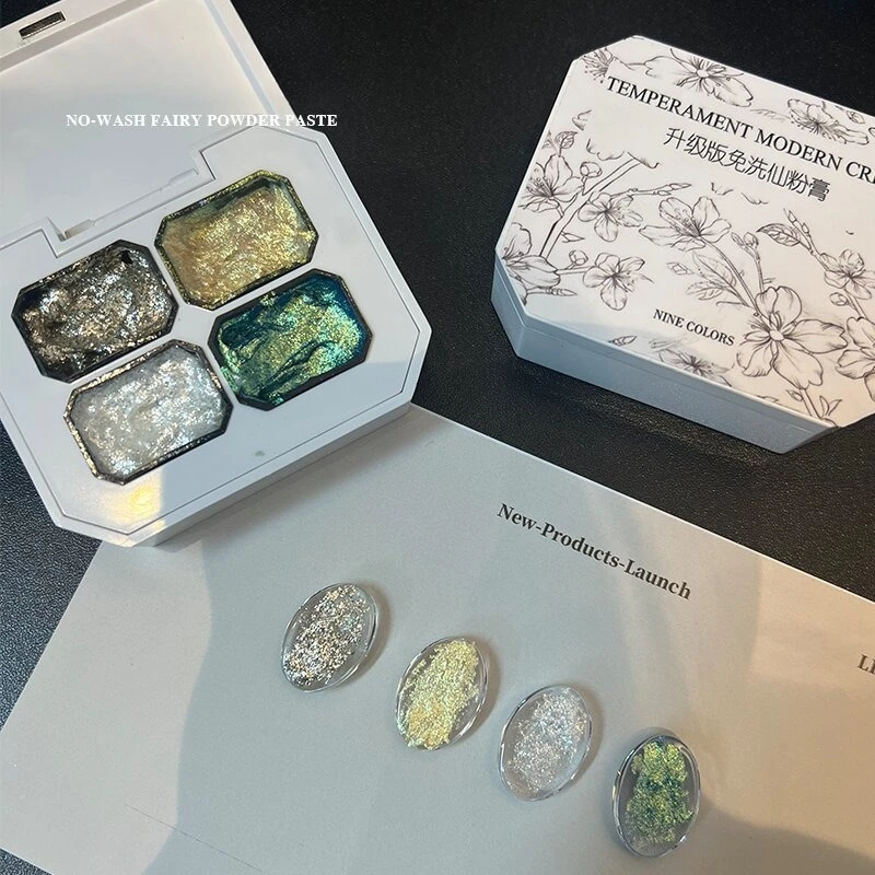 กาวติดเล็บ 4 ช่อง กลิตเตอร์ผงออโรร่า ผงเปลือกหอย ผงครีมแฟรี่ ยอดนิยม เจลเนื้อเนียนแบบผ้าไหม