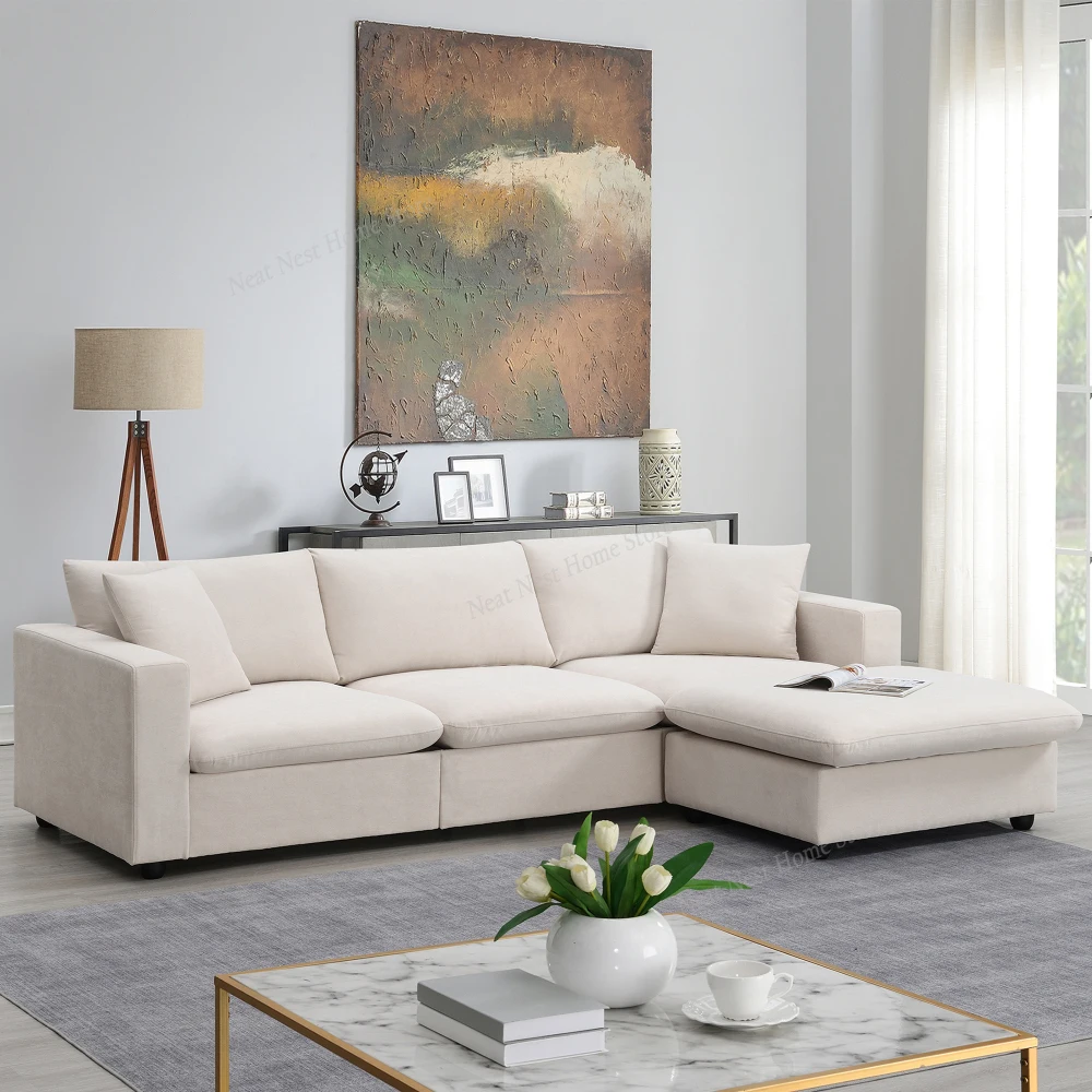 

100.4*64.6" Modern Sectional Sofa, Couch Set with 2 Free pillows,4-seat Couch Set with Convertible ,Living Room,4 colors