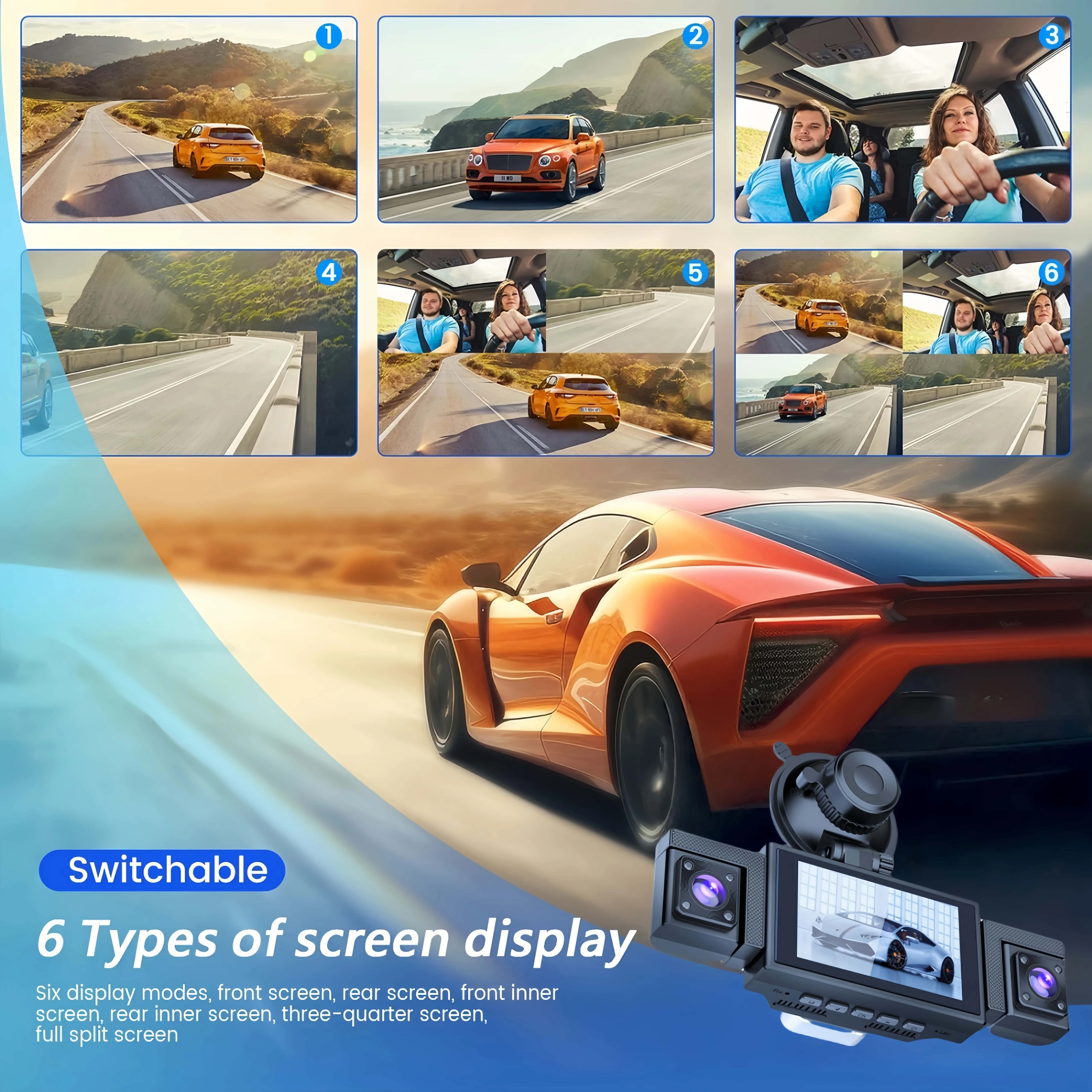 4-Channel 4K Car Dash Cam DVR, Built-in WiFi & GPS, Enhanced Night Vision, G-Sensor, 64GB Card Included, Front/Left/Right Camera