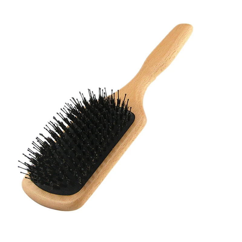 Boar Bristle Hair Brush Beech Wooden Design Comb Gasbag Massage Hair Brush For Dry Wet Hair Detangler Women