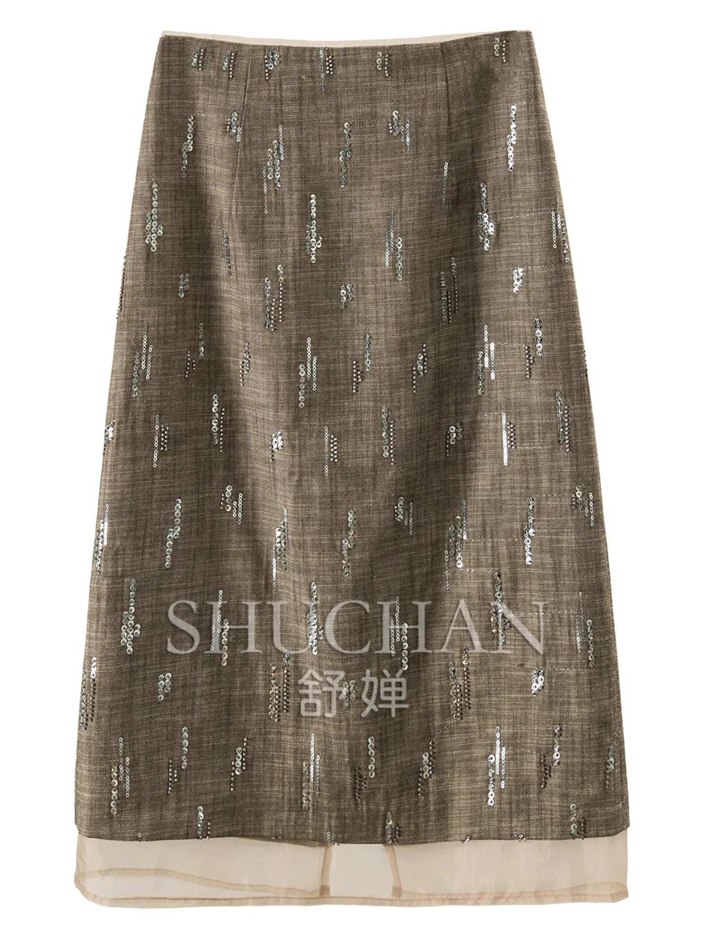 Elegant, The Hem Is Sequined, and The Cotton and Linen Small A-shaped Hip Skirt Is Female F181 Faldas Mujer Moda 2026