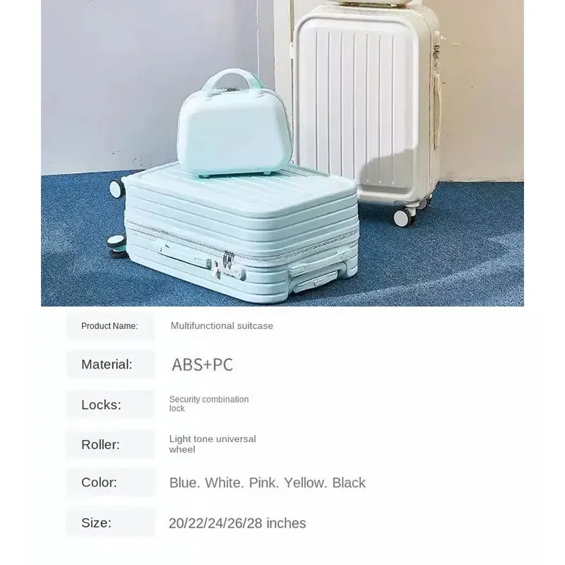 Grande Capacidade Combinação Mala, USB Carregamento Porto, Cup Holder, Trolley Case, Bagagem de Viagem, 20 ", 22", 24 ", 26", 28 ", Novo, 2024