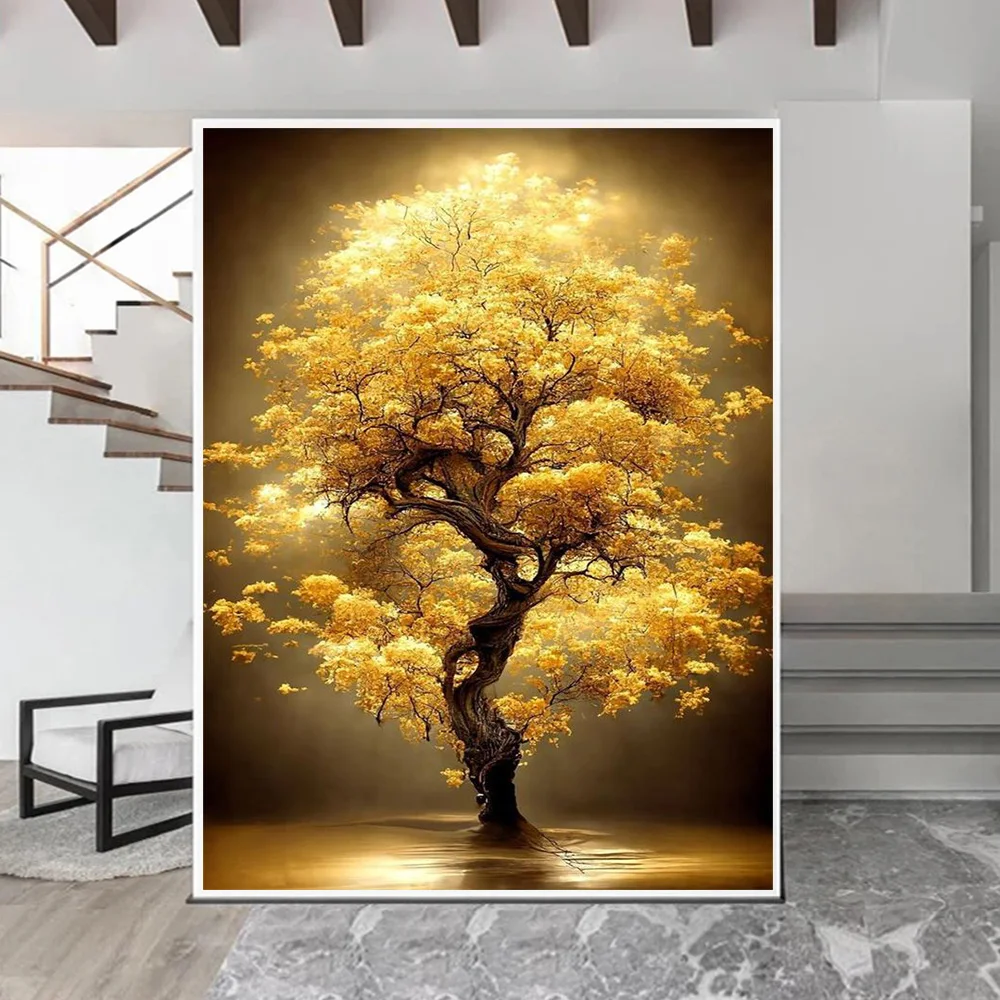 Abstract Luxury Lucky Gold Tree Poster Prints For Living Room Home Decor Modern Rich Money Tree Canvas Painting Wall Art Cuad