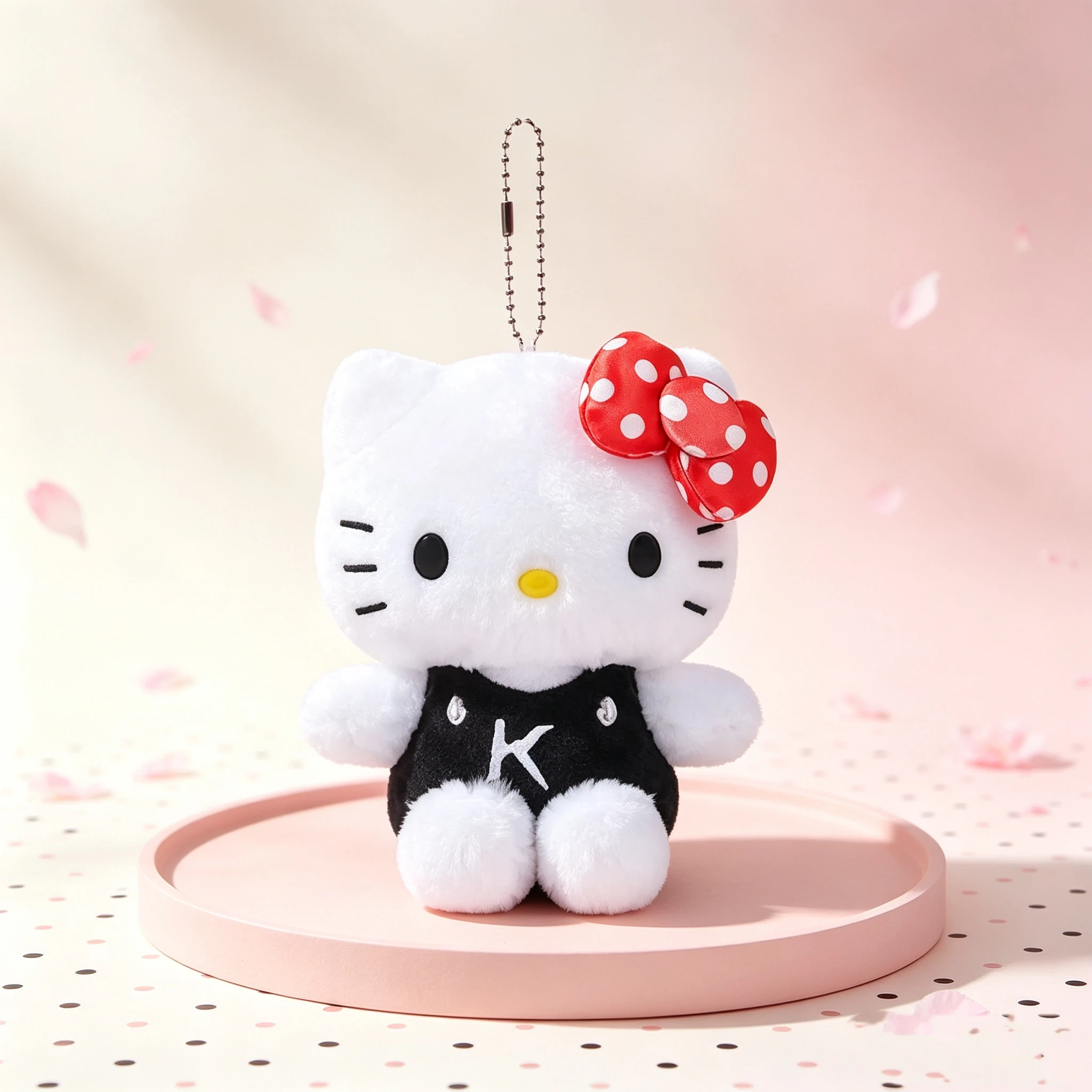 Official Authentic Sanrio Polka Dot Series Hello Kitty Plush Keychain, Lovely Polka Bow Fluffy Bag Charm, Premium IP Collectible