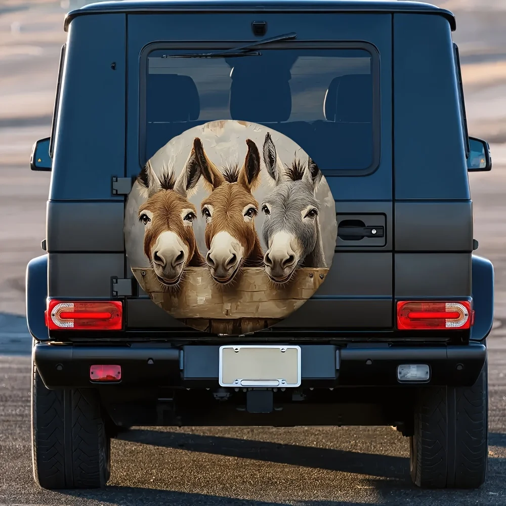 1pc Donkey Art Car Spare Tire Cover - Durable 100% Polyester, Fit For Parking Lots, Fun & Unique Design With Realistic Donkey Il