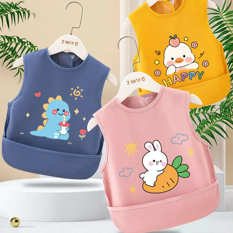 

Summer New Baby Apron Cute Cartoon Print Boy Girl Sleeveless Bibs Feeding Burp Cloths Waterproof Kids Saliva Towel