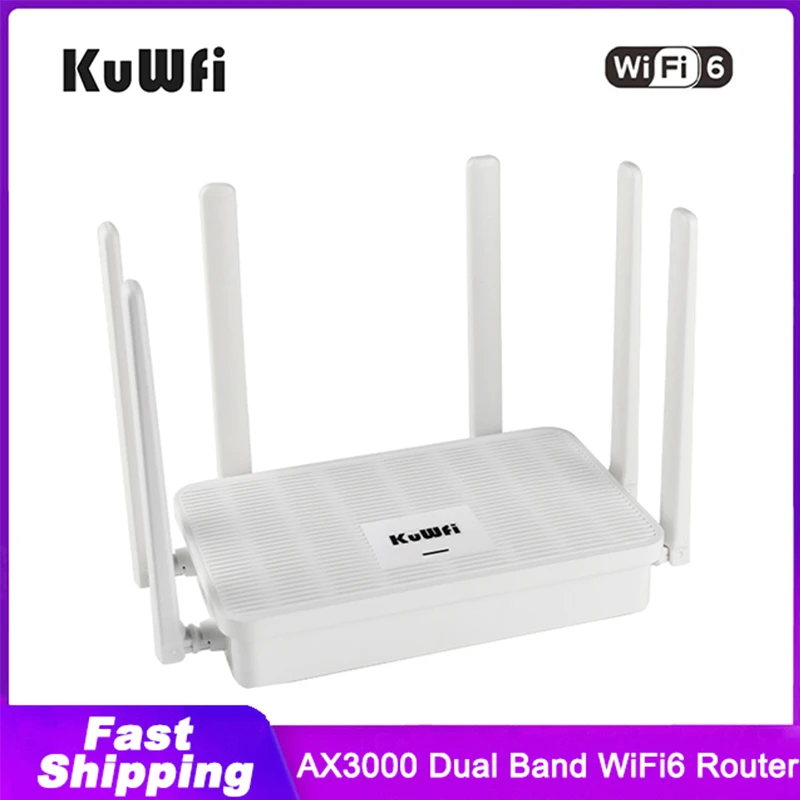 KuWFi 3000Mbps Dual Band Wireless WiFi6 Router Gigabit Network Interface 2.4G&5G Wireless Network WiFi Repeater Support 128 User