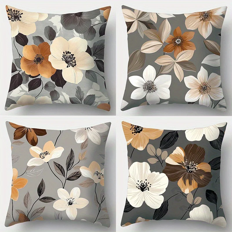 Floral Print Throw Pillow Cover | Minimalist Botanical Cushion Case Soft Breathable Fabric | Decorative Pillow for Sofa, Bedroom