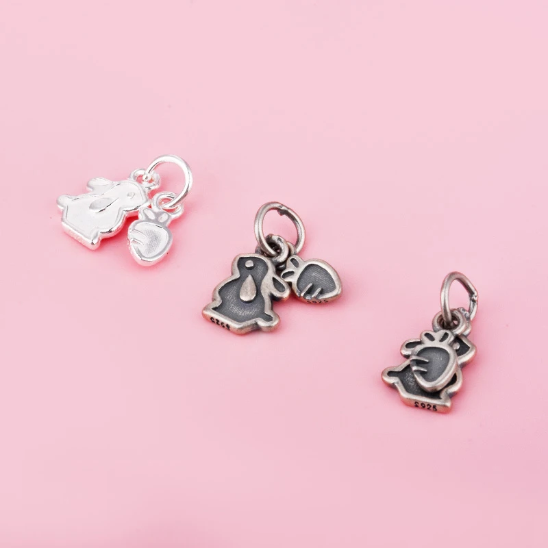 S925 pure silver Thai Silver Silver radish Rabbit Pendant Handmade DIY beaded bracelet necklace pendantbraided rope earrings