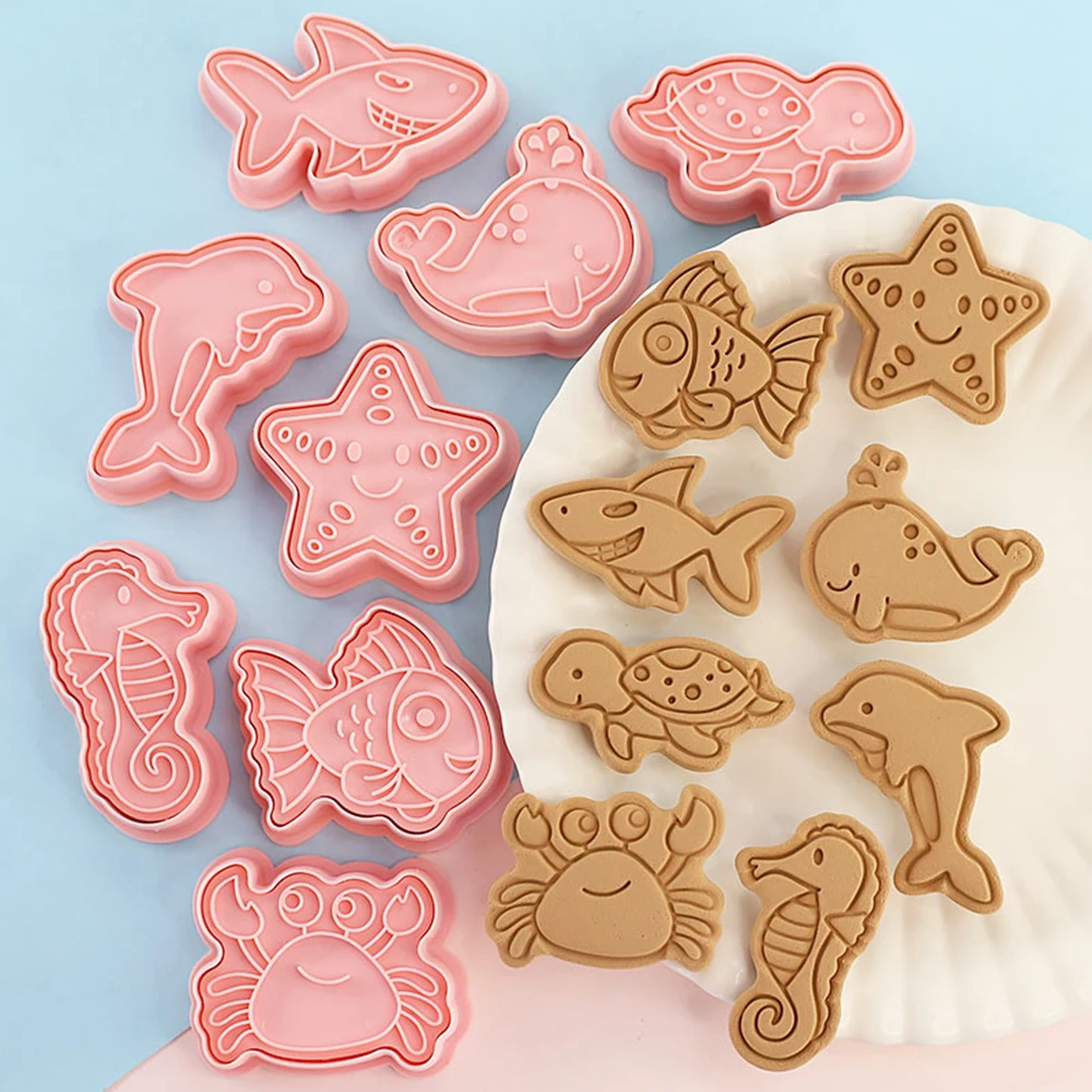 8Pcs Sea Animals Cookie Cutter Mermaid Party Stamp Molds Whale Turtle Cookie Type Kid Birthday Party Baking Biscuit Accessories