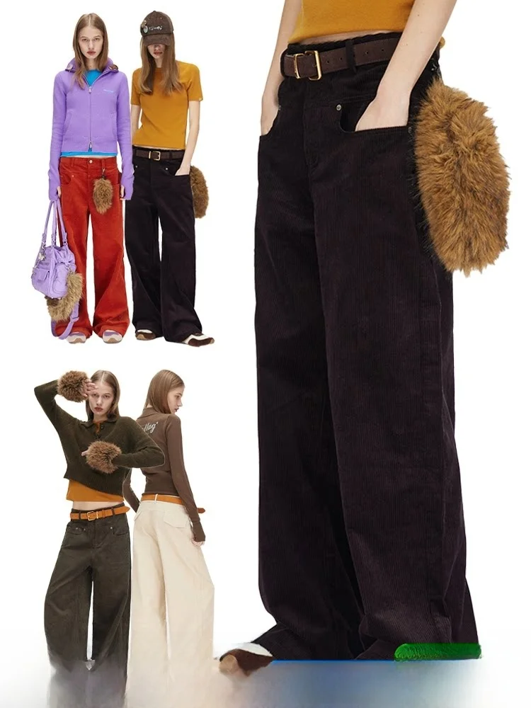 

Модные однотонные вельветовые брюки прямого кроя DNT в корейском стиле ретро, универсальные прямые длинные брюки-трубы