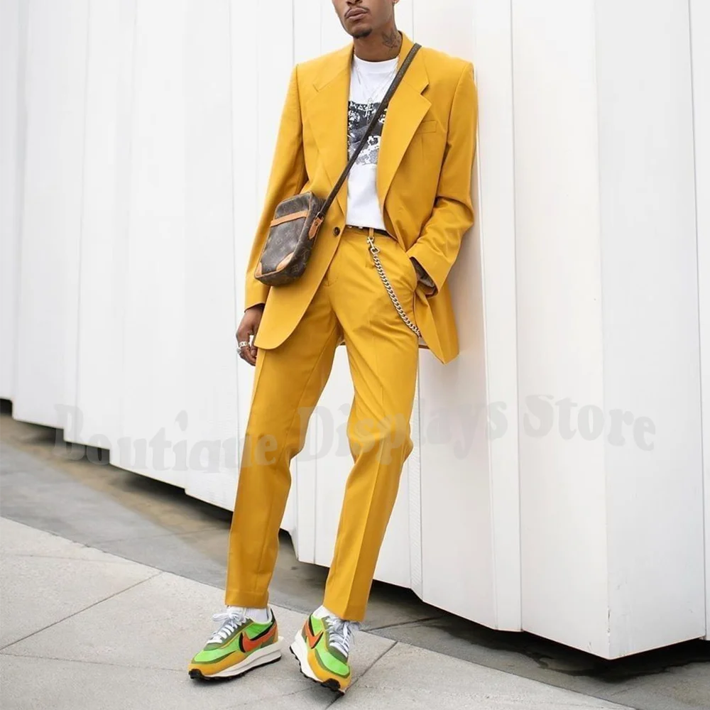 

Casual Solid Color Men's Suit Two Pieces Fashion Single Button Blazer Set High Street Social Daily Chic Male Jacket Pants