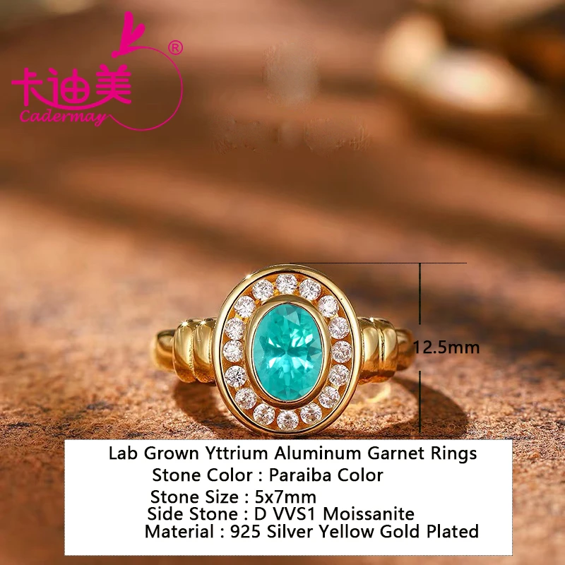 Tsavorite Paraiba Color Lab Grown Yttrium Aluminum Garnet YAG 925 Silver Rings D VVS Moissanite Ring For Women Jewelry