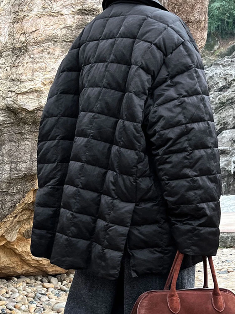 YERMORA Winter Vrouwen Abrikoos Pladi 90 Witte Eendenveren Donsjack Revers Lange Mouw Losse Nieuwe Jas Mode Tij 2025