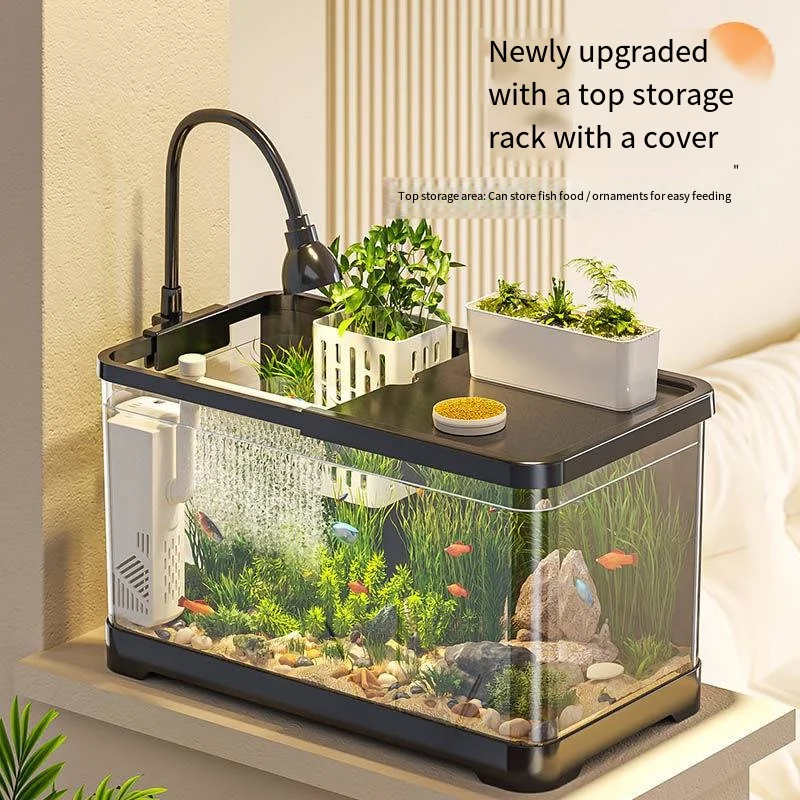 

Compact living room home landscaping complete set of ecological water tanks with lids and transparent tabletop fish turtle tanks