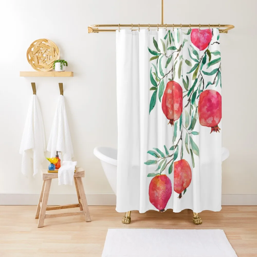 

red orange pomegranate watercolor Shower Curtain Curtain Bathroom