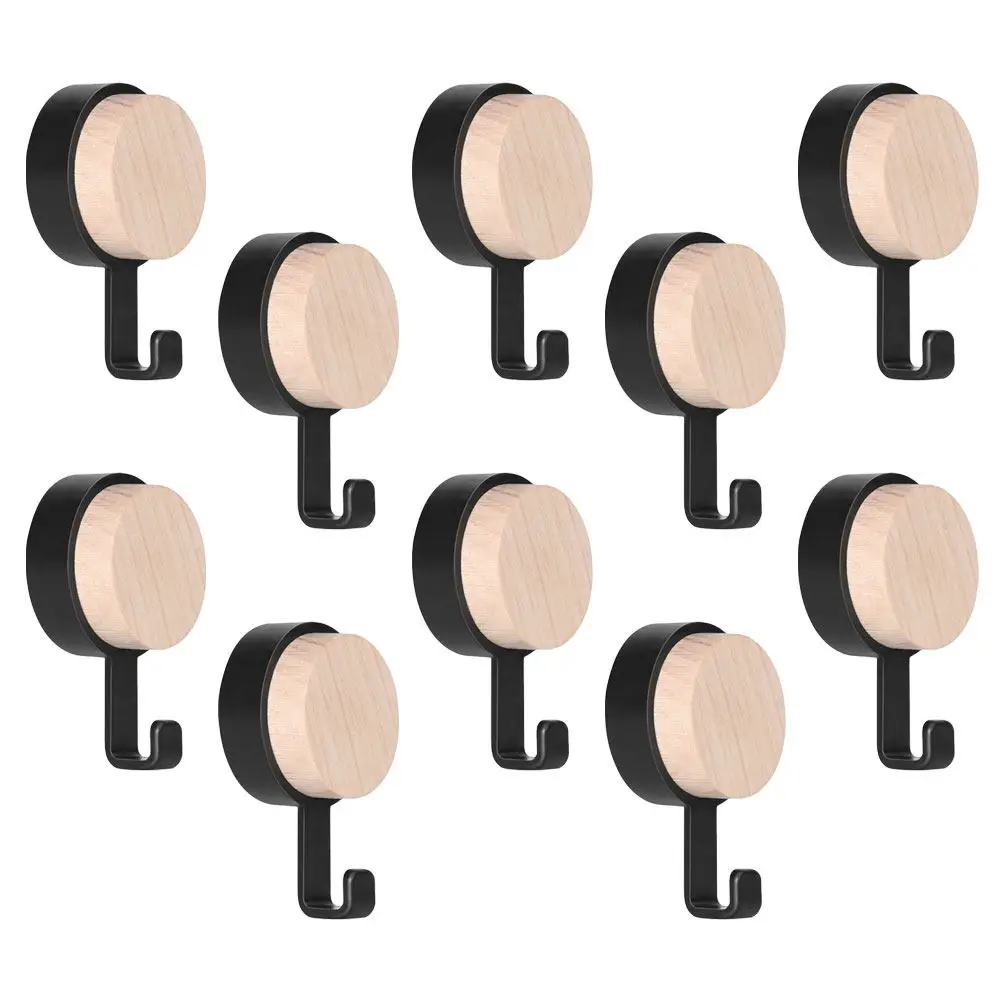 10Pcs Modern Simple Design Wooden Wall Hook No Drill Pasting Hook for Bathroom Kitchen Wall Door Hanging Coats Keys Scarves Home