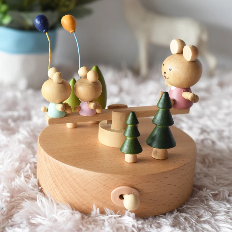 

Creative Children's Birthday Gift Rabbit Movable Seesaw Music Box Wood For Gift
