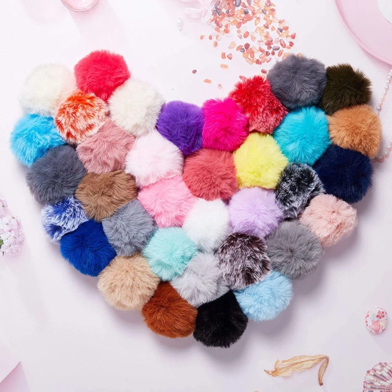 50-piece Set Pom Pom Keychain Faux Fur Pompoms Keychain with Split Ring and Keyrings for Bag Charm Accessories