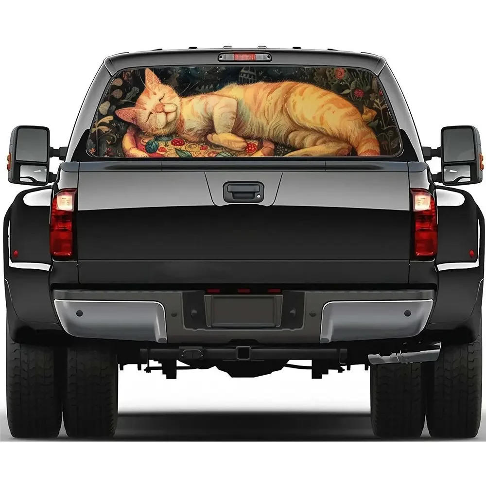 Space Cat Sleeping on Pizza Car Vinyl Wraps Car Rear Windshield Sticker Truck Window See Through Perforated Back Window Vinyl De