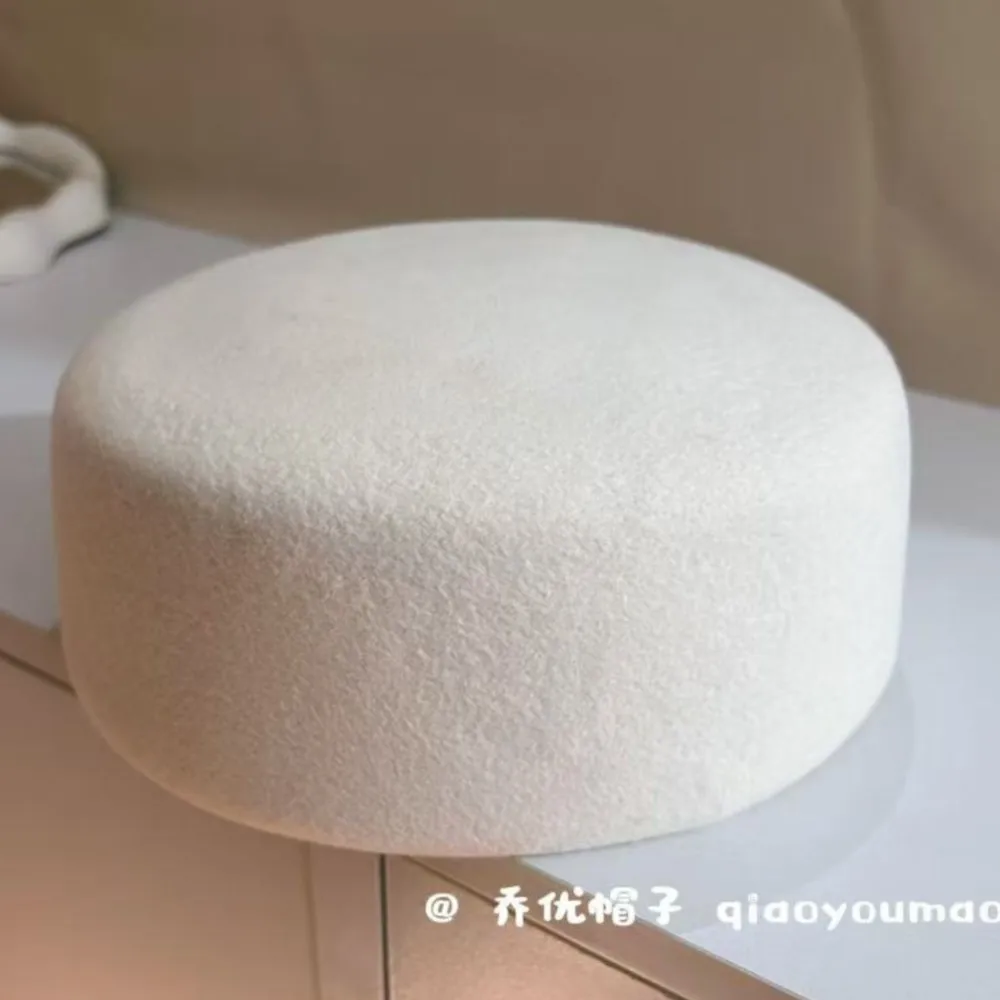 Adults Flat Crown Pillbox Hat Women 100% Wool Retro Solid Color Warm Casual Daily Headwear Fashion Outdoor
