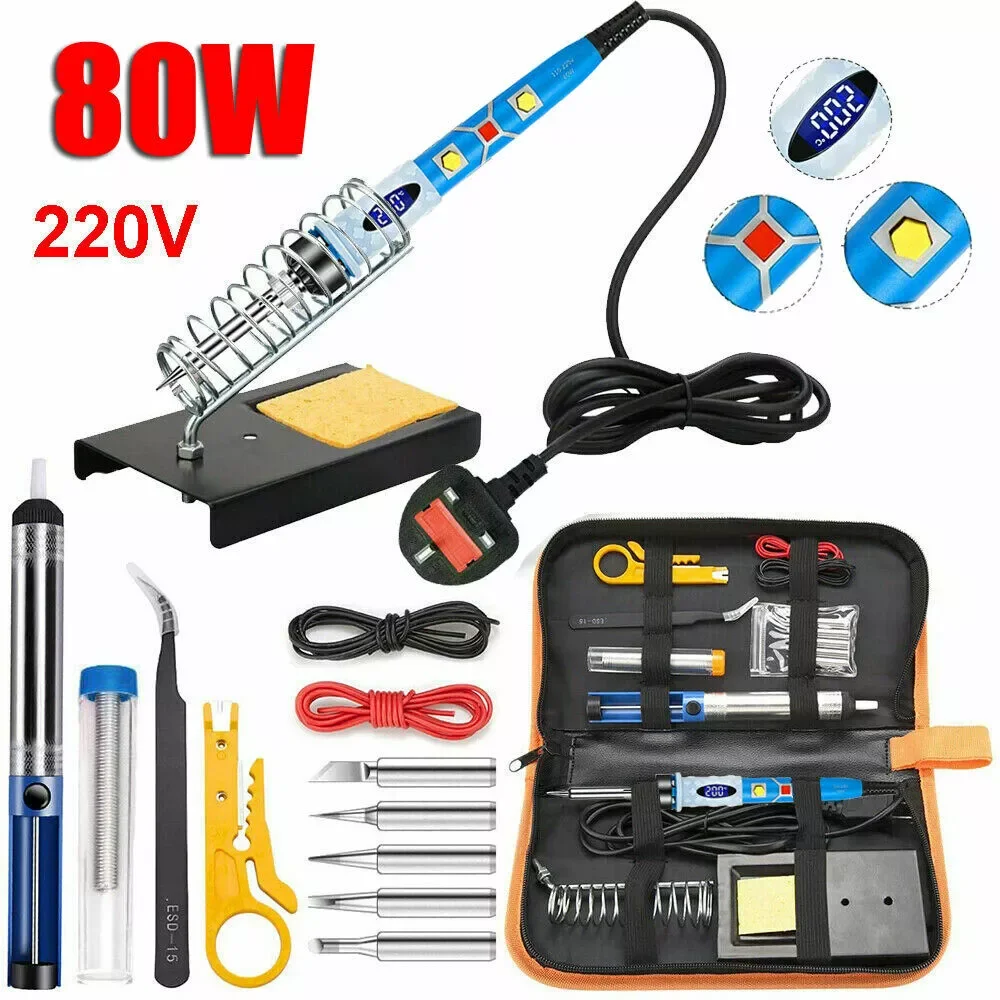 80W Soldering Iron Full Kit Electronic Welding Irons Tool Adjustable Temperature Fast Heat Electronic Repair Tool