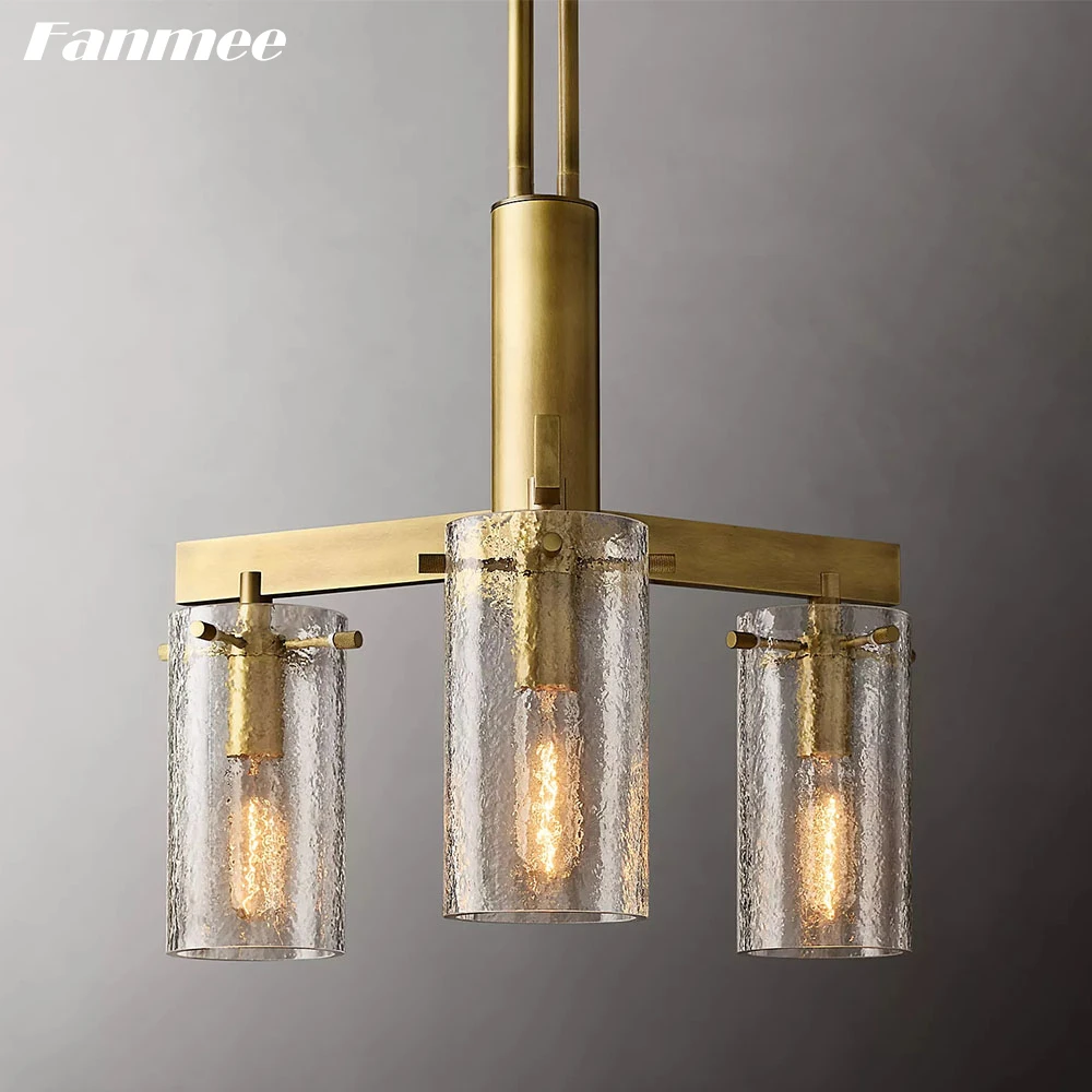 

Charleroi Triple Pendant Luxury Dining Room Small Brass Chandelier Lighting Modern Clear Textured Glass Lamp for Kitchen Island