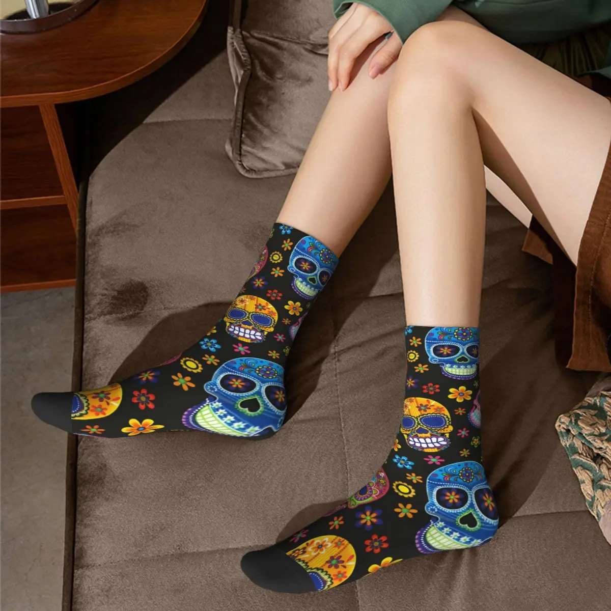 Day Of The Dead Sugar Skulls Skull Style Unisex Winter Socks Windproof Happy Socks street style Crazy Sock