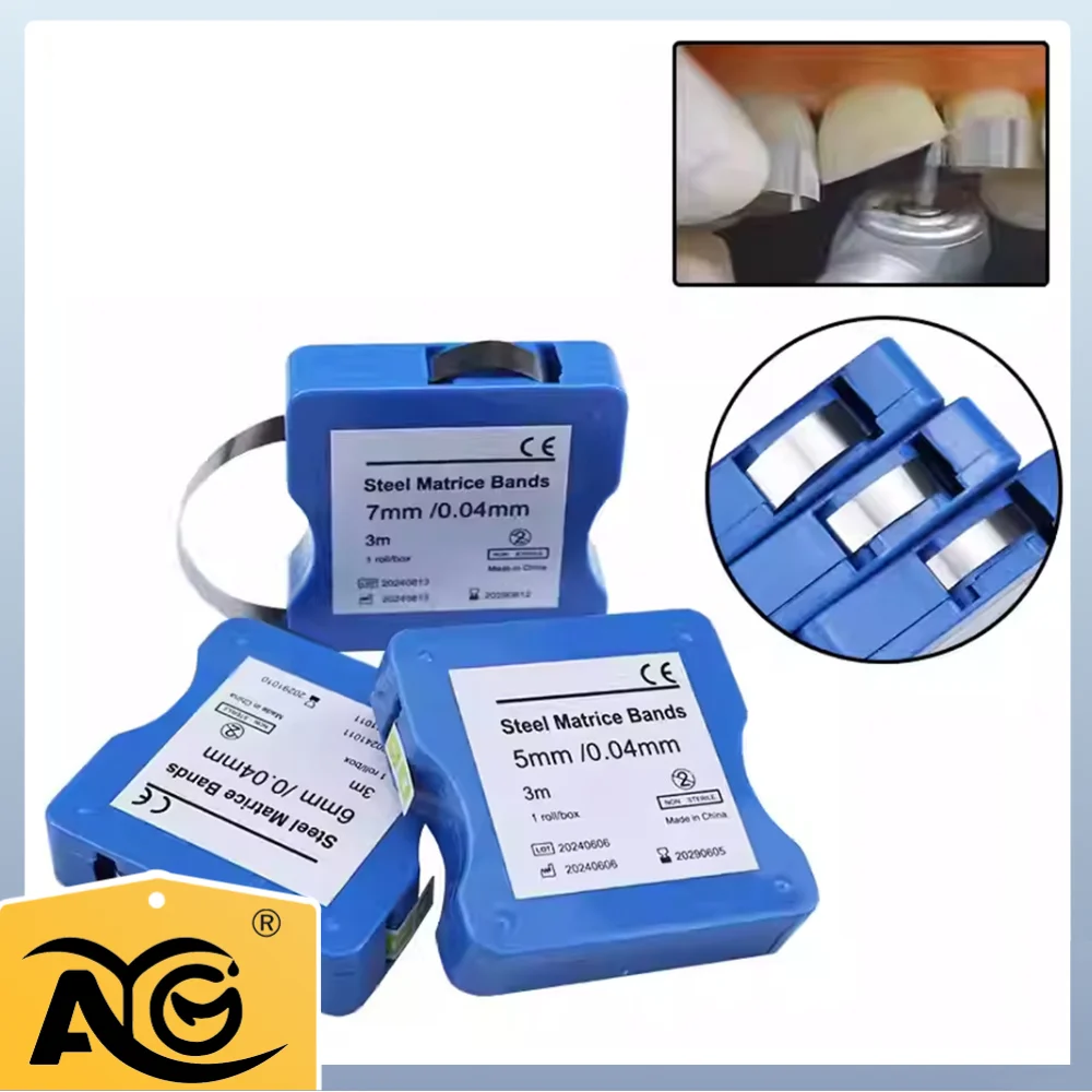 

AG Dental Matrix Strip Dental Stainless Steel/Resin Film Restoration Light Cured Resin Clear Matrix Bands 5mm/6mm/7mm Width