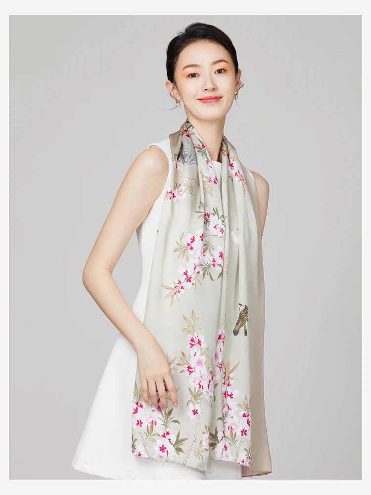 Silk Women's Scarf Spring and Autumn Fashion Silk New Shawl Outer Wear Fashion Simple Versatile  Multi-Functional Chinese Style