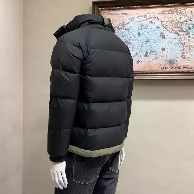 Nieuwe 2024 Heren Donsjack Winterjas Korte Opstaande Kraag Parka 'S Trendy Kleur Bijpassende Uitloper Vrijetijdsmode Overjas