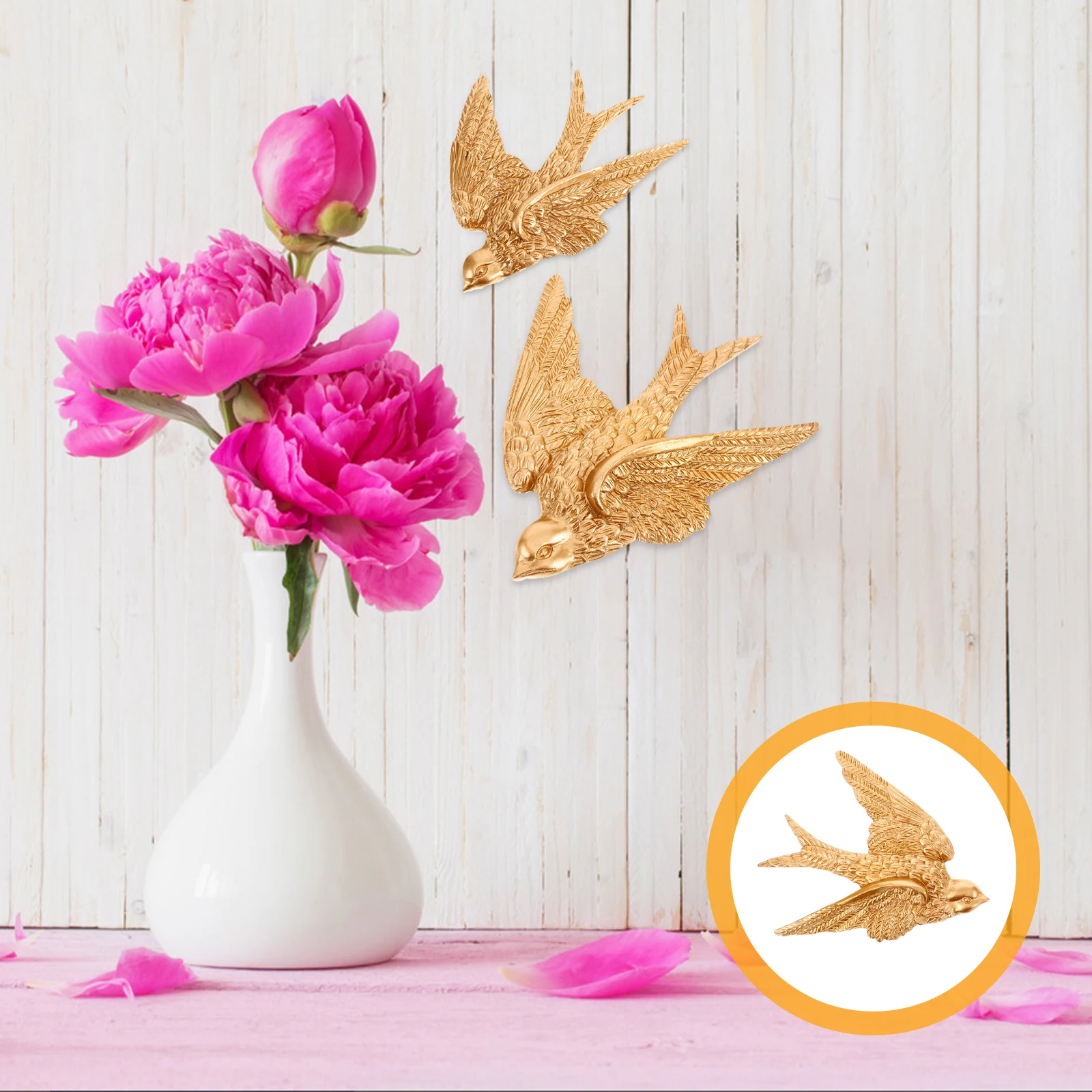 

2pcs Decor Resin Bird Home Ornament Golden Flying Art Decoration Garden Craft Wall Hanging Pendant Retro Resin Swallow Ornament