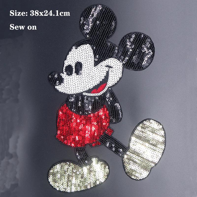 Disney Mickey Mouse Shiny Icon Embroidery Applique Patches For Clothing DIY Sew on Patch on the stickers