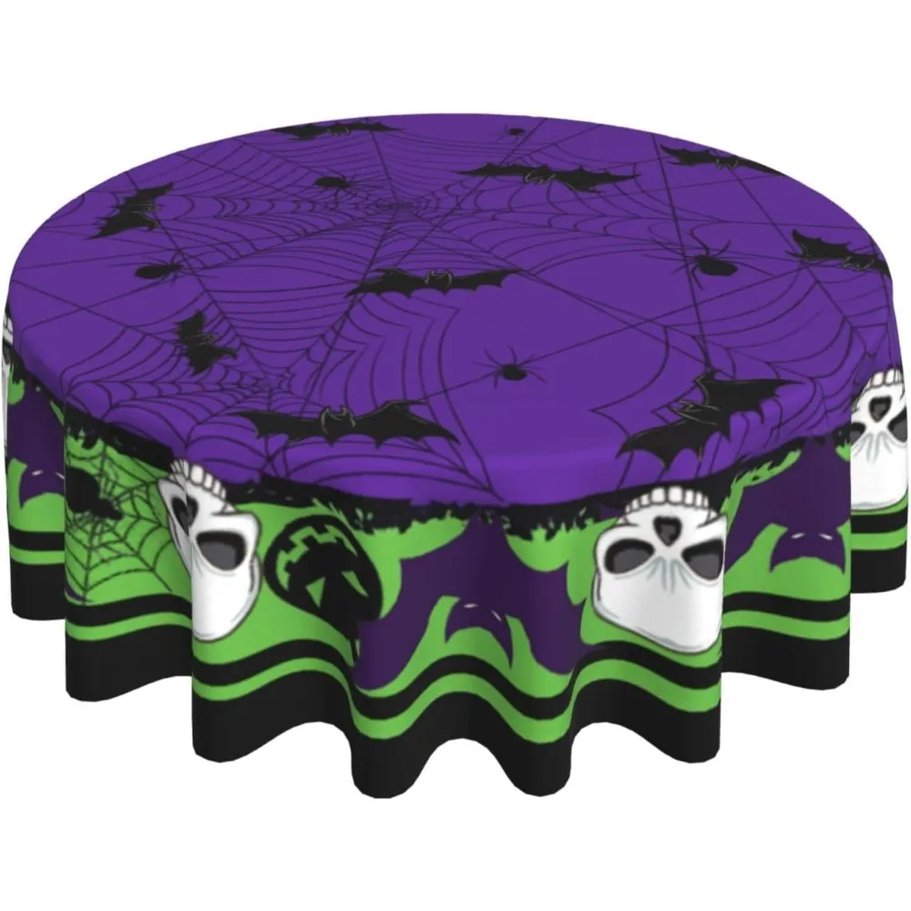 

Halloween Tablecloth Skull Bats Round Table Cover Washable Table Cloth for Home Party Picnic Decorations