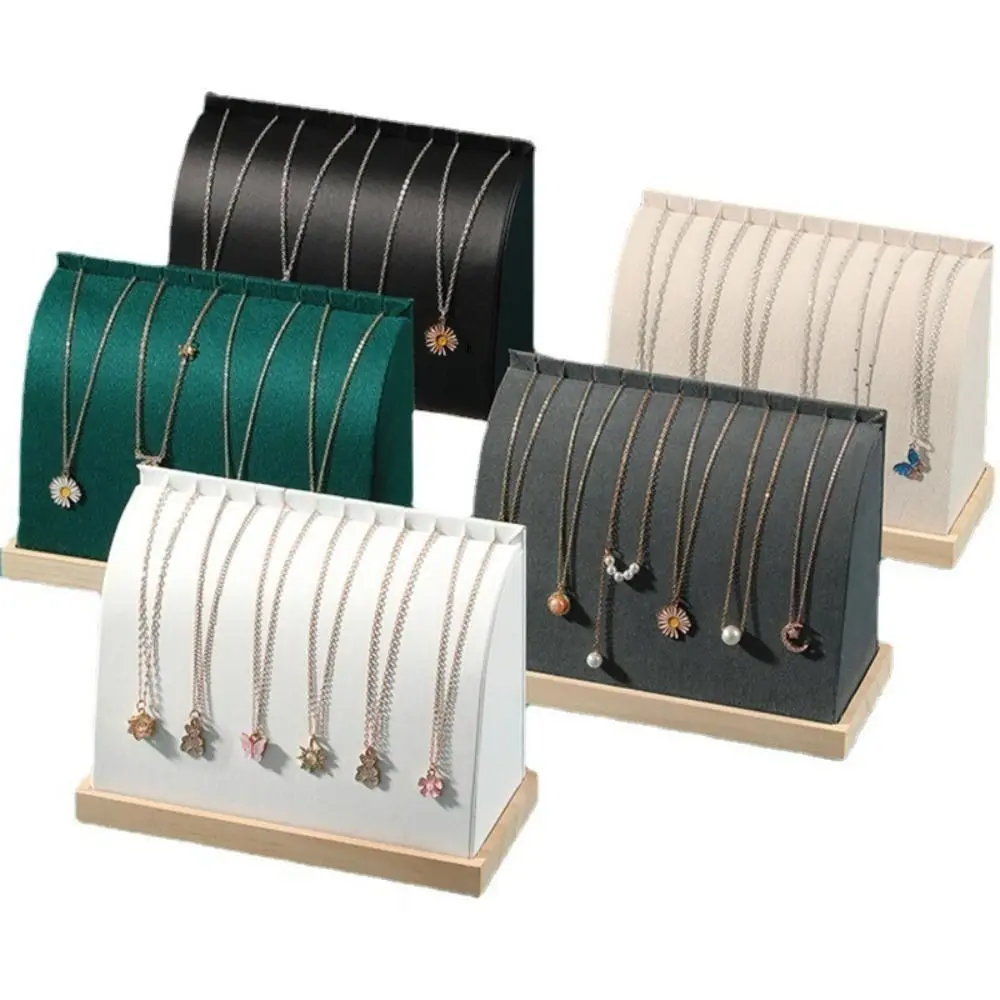 PU/Velvet Surface Necklace Display Stand Solid Wood Base Fashion Jewelry Storage Rack Large Size Multiple Easel