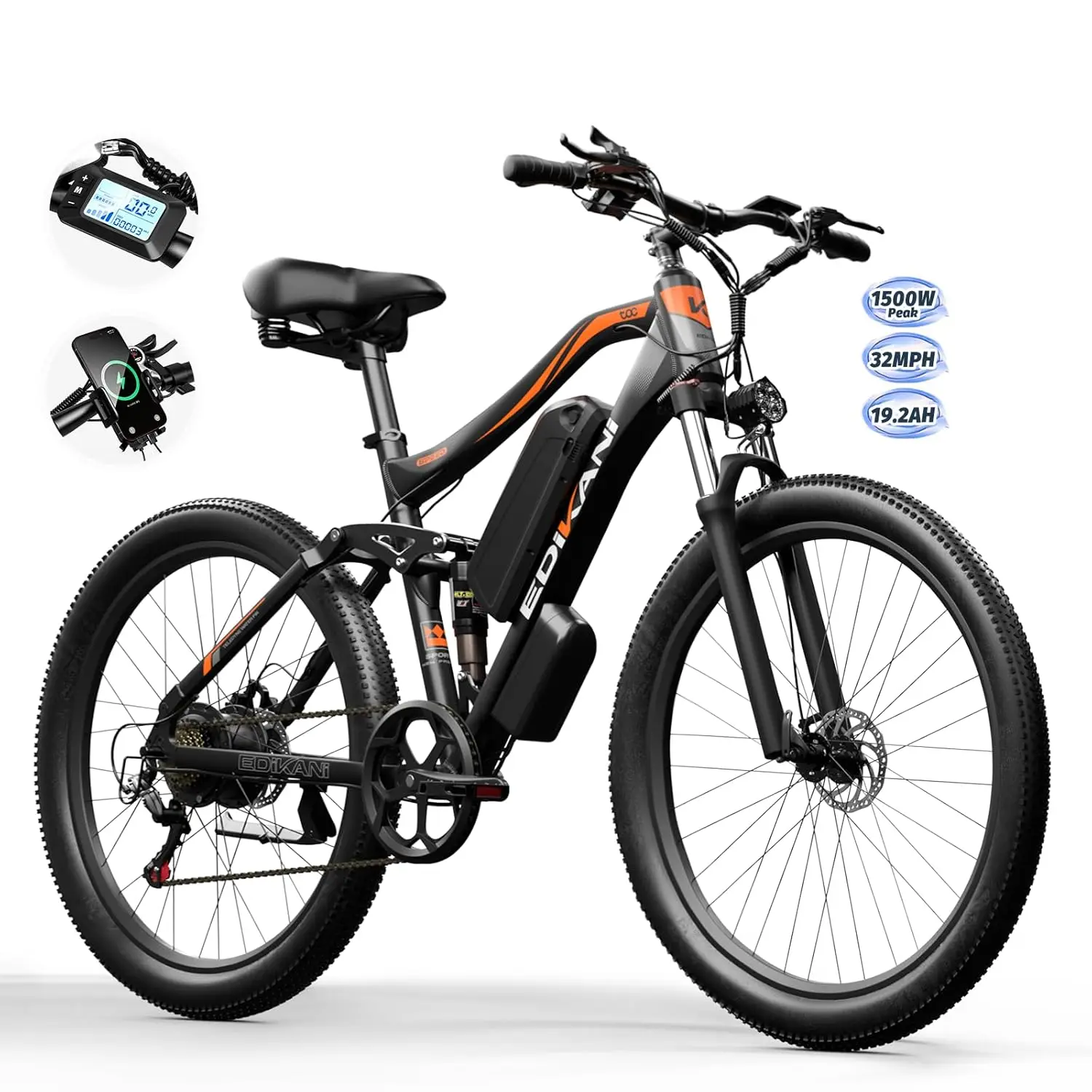 

Электровелосипед для взрослых, 1500 Вт (пиковая мощность), 27,5 дюймов, с аккумулятором 19,2 Ач, максимальная скорость 32 миль/ч, электрический горный велосипед, запас хода 80 миль, индивидуальная комплектация