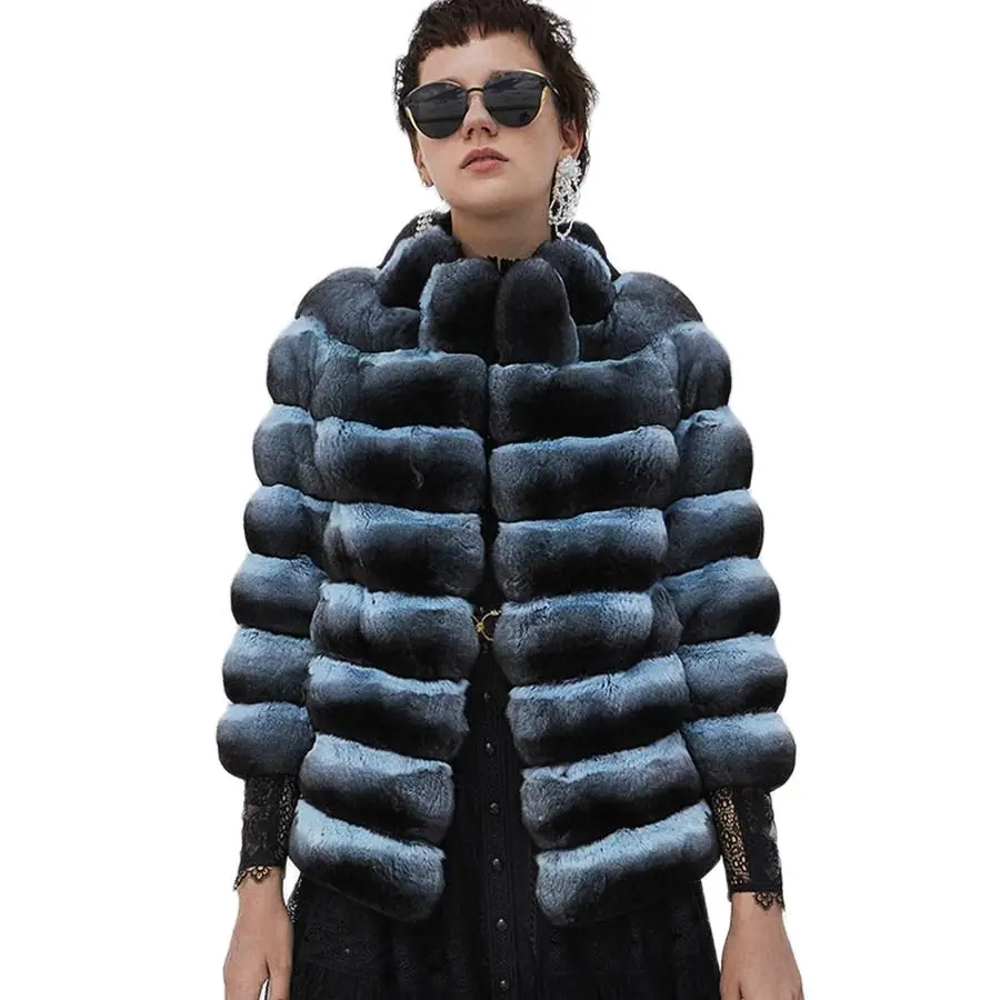 

Delightful Fur Jacket Women Coat Real Rex Rabbit Fur Fashion Cropped Stand Collar Outwear High-Quality Top Selling