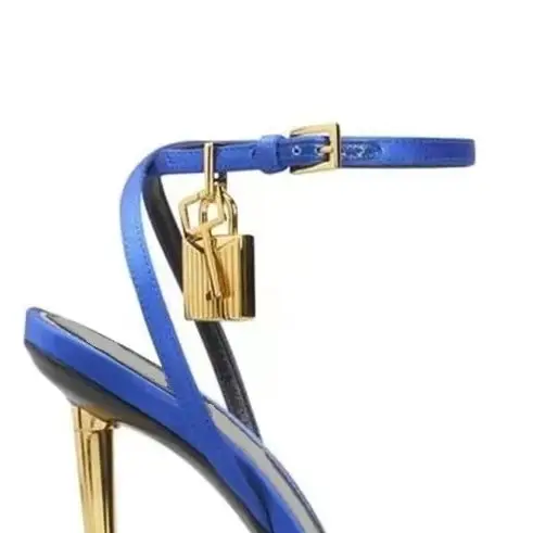 Metal Pendant Lock Gold Thin Heels Women Sandals 2026 Summer New Open Toe High Heels Ankle Strap Casual 10Cm Pumps Sandals