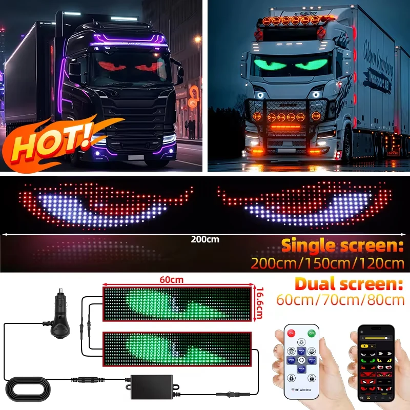 

12-24V APP Remote Control Truck Devil Eye LED Pixel Panel Light DIY Custom Text Lighting Scrolling Foldable For Board Windshield