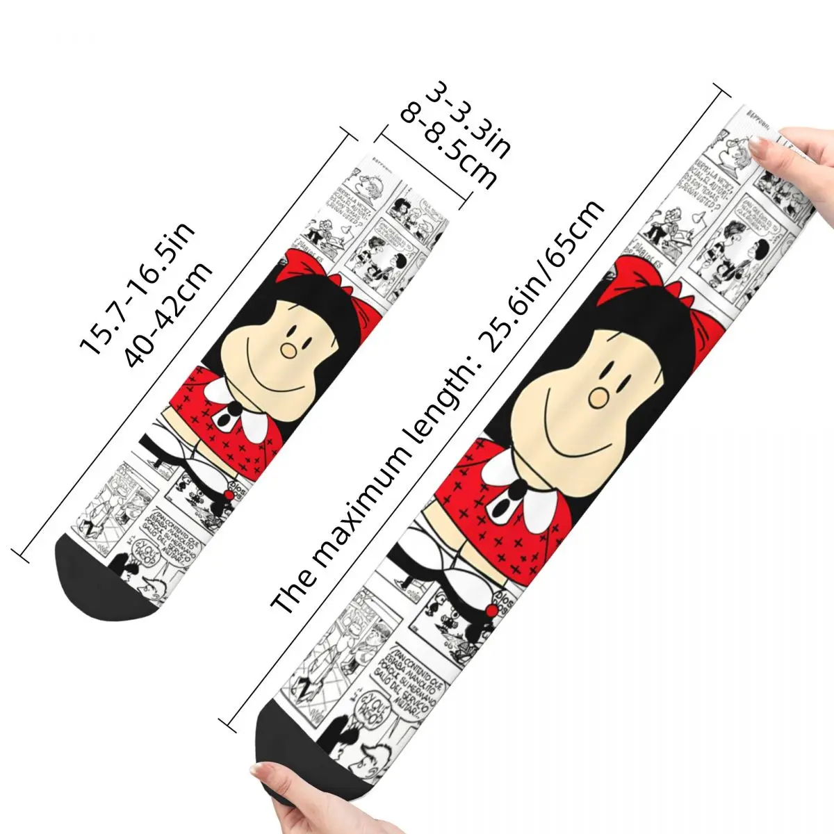 Divertente calzino felice per uomo ICONIC Hip Hop Mafalda Cartoon Quality Pattern stampato Crew Sock novità regalo