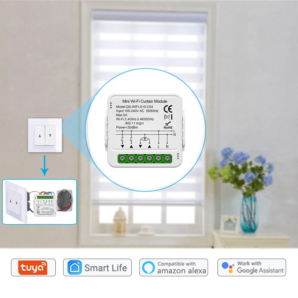 Módulo de cortina Zigbee con WiFi inteligente, interruptor de persiana enrollable conectada, Motor eléctrico, Compatible con Alexa y Google Home, Tuya