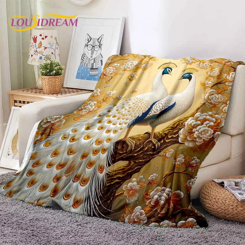 

Cute Dream Birds Parrot Peacock Cartoon Soft Flannel Blanket for Bed Bedroom Sofa Picnic,Throw Blanket for Outdoors Leisure Gift