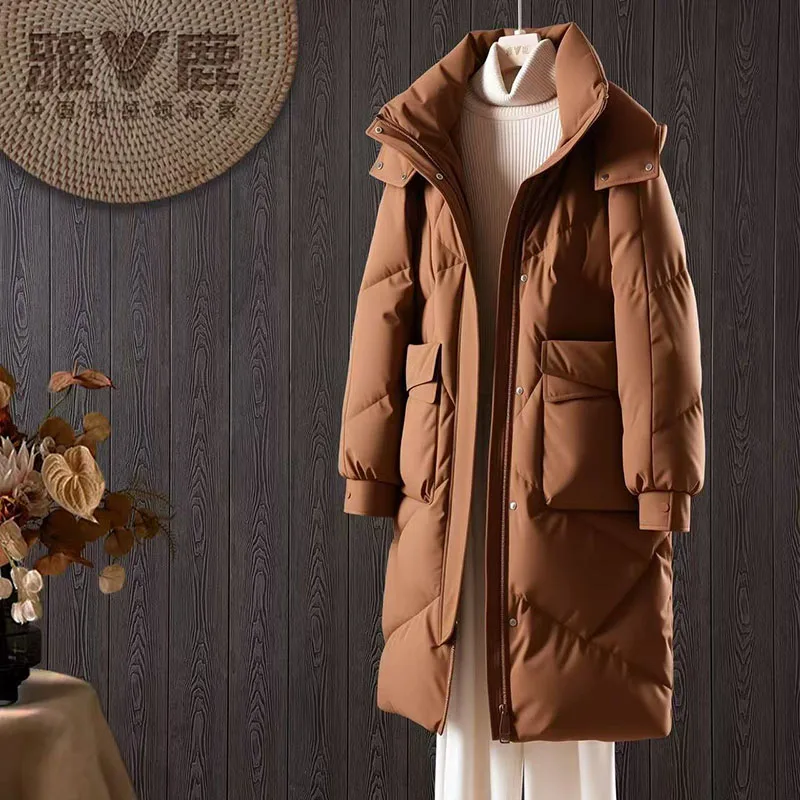 

Winter Thicken Women's Knee Over Down Jacket 2025 New Women's Warm Hooded 90%White Duck Down Coat Female Winter Parker Overcoat