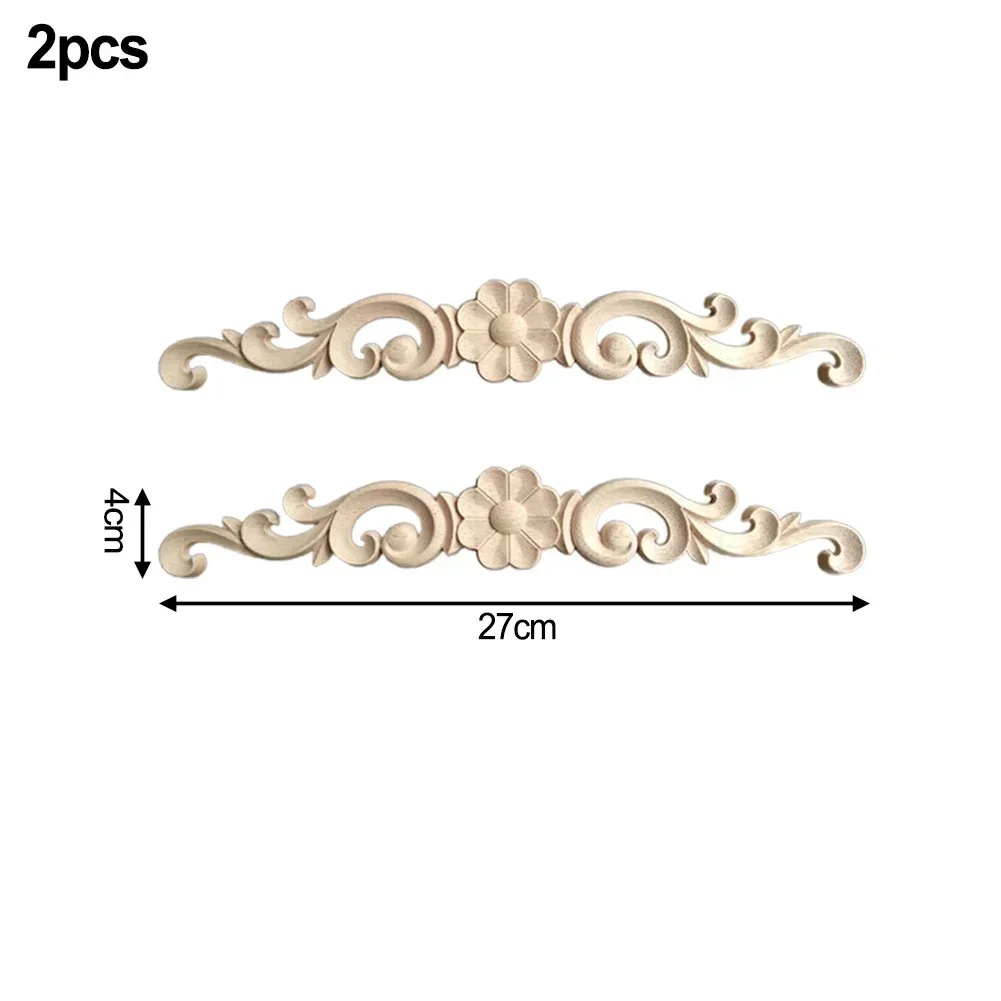 2Pcs Applique Wooden Carving Decal Unpainted Floral Wood Carved Corner Applique Furniture Cabinet Door Wall Home Decorations image 5