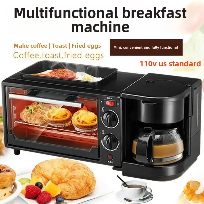 110V home breakfast machine 3-in-1 automatic multi-function coffee hot milk mini electric oven bread machine 220V