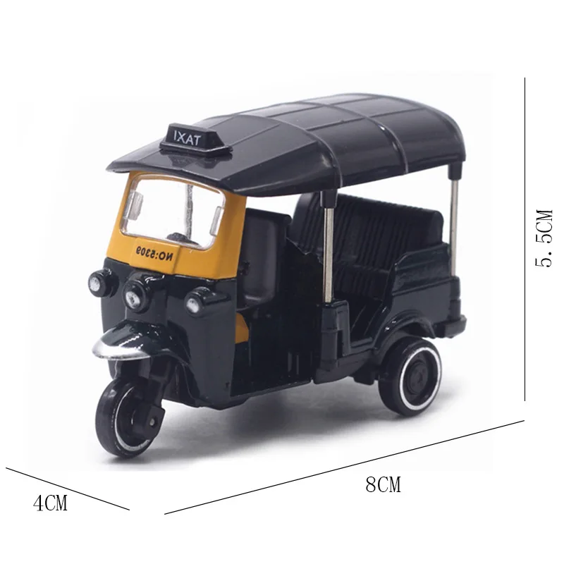 1:43 Scale Metal Alloy Classic Tuk Tuk Taxi Bangkok India Tricycle Taxi Car Model Toy Diecast Vehicles Display Souvenirs Gifts